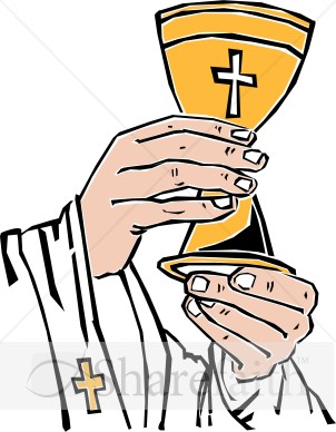 302x388 Cross Chalice Lifted By Priest Communion Clipart