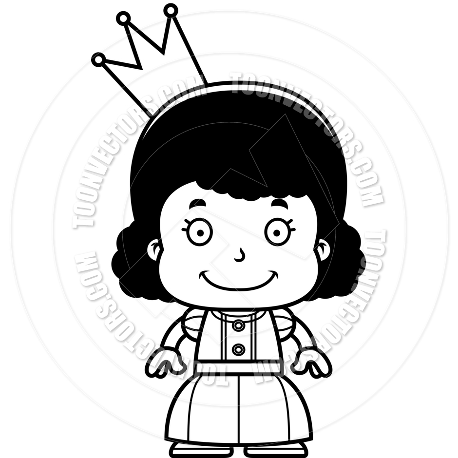 940x940 Cartoon Smiling Princess Girl (Black And White Line Art) By Cory