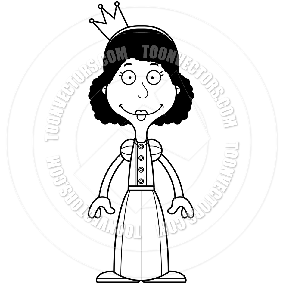 940x940 Cartoon Smiling Princess Woman (Black And White Line Art) By Cory
