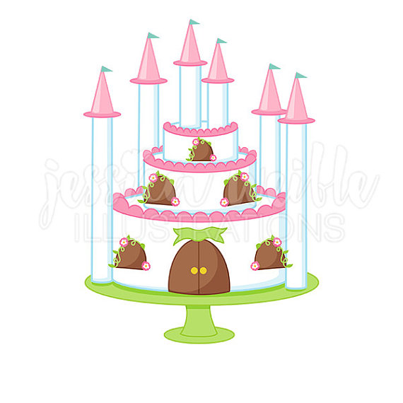 570x570 Princess Castle Cake Cute Digital Clipart, Princess Party Clip Art
