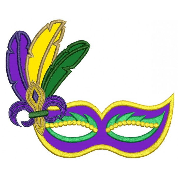 700x700 Mardi Gras Mask With Feathers And Fleur De Lis Applique Machine