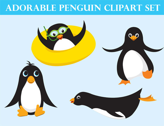 570x440 Cute Penguin Clipart Ocean Animals Instant Download Instant