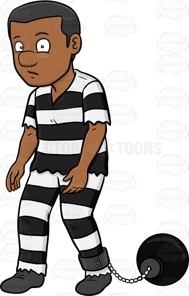 654x1024 A Prison Ball Attached To A Leg Of A Black Man Cartoon Clipart