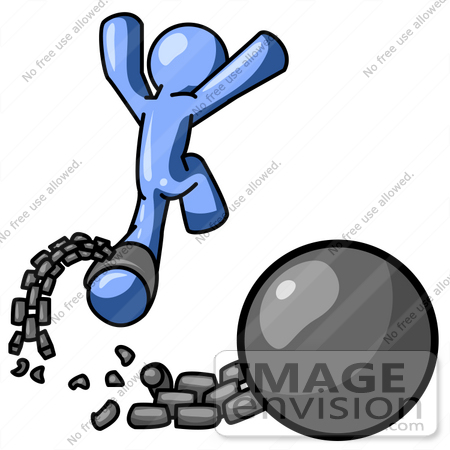 450x450 Clip Art Graphic Of A Blue Guy Character Leaping Free From A Ball