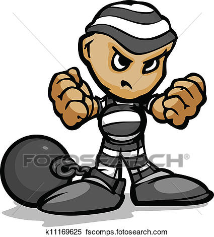 425x470 Clipart Of Tough Guy Cartoon Prisoner With Ball And Chain Vector