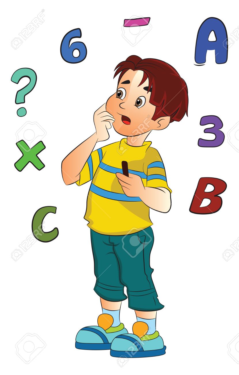 830x1300 Boy Solving A Math Problem, Vector Illustration Royalty Free