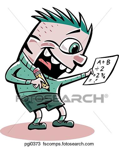 380x470 Drawing Of A Young Boy Enthusiastically Solving A Math Problem