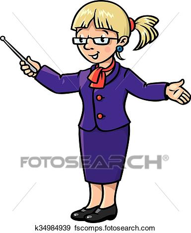 385x470 Clip Art Of Funny Teacher With Pointer. Profession Series