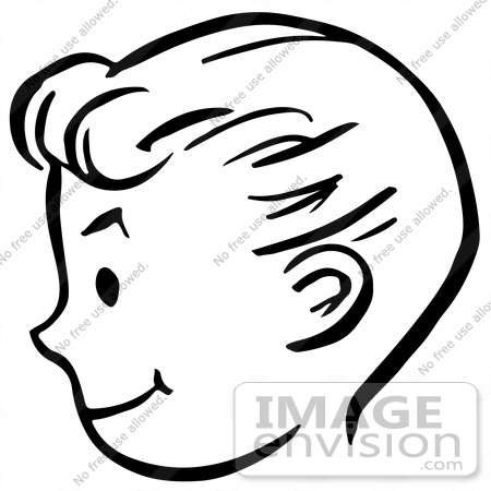 450x450 Clipart Of A Happy Retro Boy Face In Profile, In Black And White