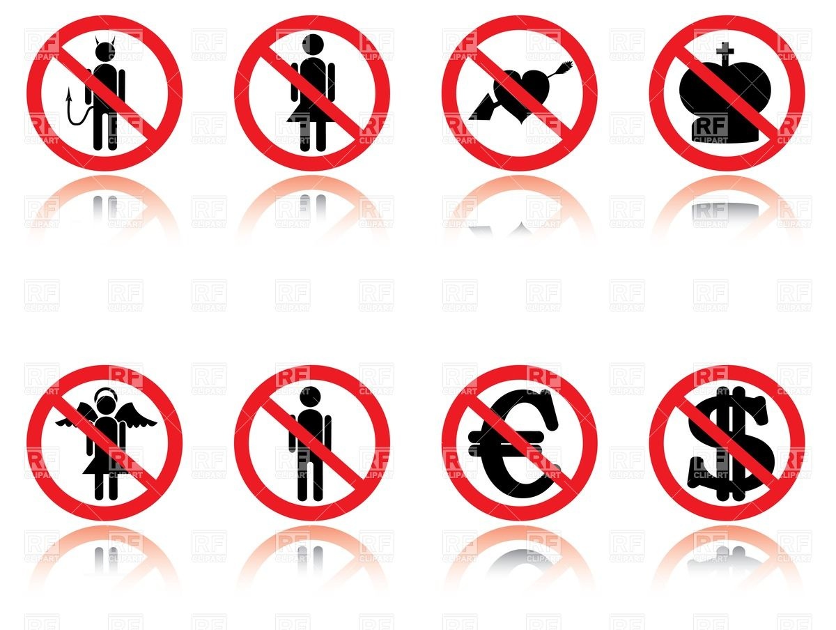 1200x904 Prohibition Signs With Silhouettes Of Currency, Heart, Human
