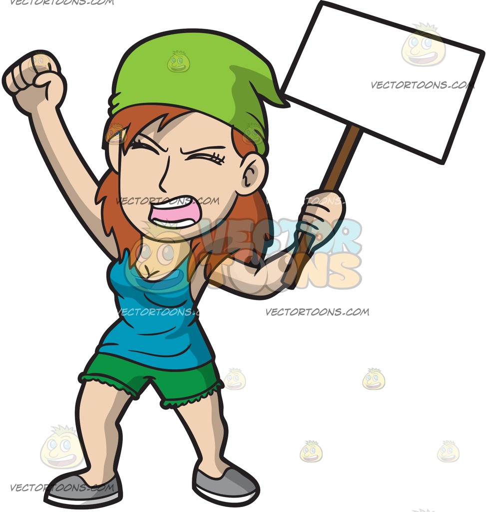 973x1024 A Woman Fighting For Her Cause Cartoon Clipart