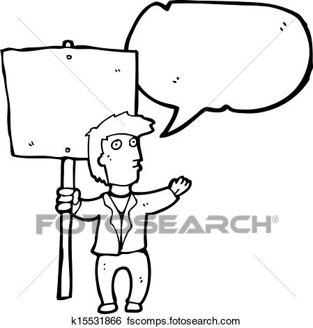 449x470 Clip Art Of Cartoon Chanting Protester With Sign K15531866