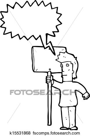 310x470 Clip Art Of Cartoon Chanting Protester With Sign K15531868