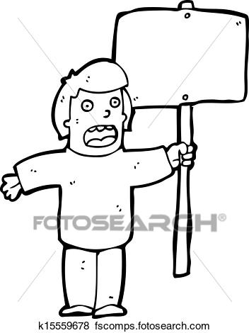 352x470 Clip Art Of Cartoon Protester With Sign K15559678