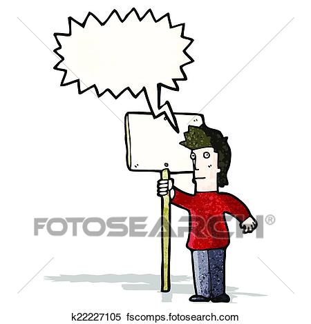 450x470 Clipart Of Cartoon Chanting Protester With Sign K22227105