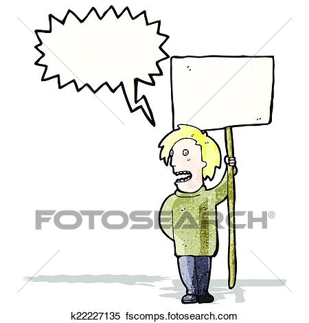 450x470 Clipart Of Cartoon Chanting Protester With Sign K22227135
