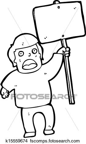 281x470 Clipart Of Cartoon Protester With Sign K15559674