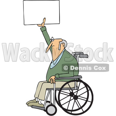 400x400 Of A Cartoon White Senior Male Protester In A Wheelchair, Holding