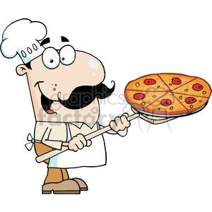 300x300 Royalty Free Fast Food Proud Chef Inserting A Pepperoni Pizza
