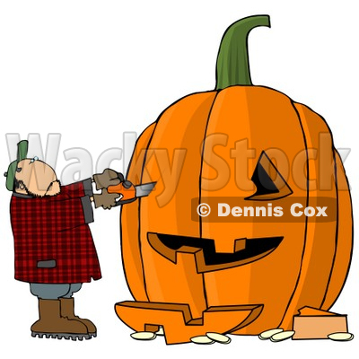 400x400 Carving A Face Into Big Pumpkin For Halloween Clipart Djart