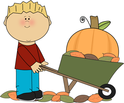 400x333 Boy With Pumpkin In A Wheelbarrow. Fall Clip Art