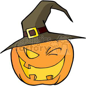 300x300 Royalty Free 3107 Halloween Pumpkin Winking A Witch Hat 380637