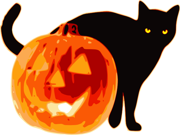 600x448 Halloween Cat With Pumpkin Clip Art