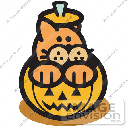 450x450 Royalty Free Cartoon Clip Art Of An Orange Cat Inside A Halloween