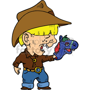 300x300 Royalty Free A Little Cowboy With A Horse Puppet On His Hand