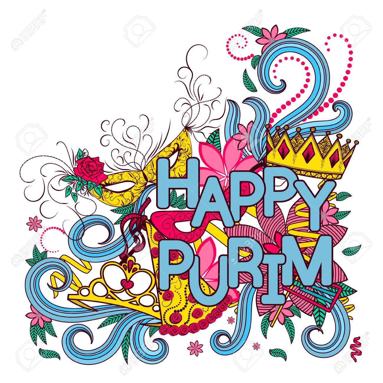 1300x1300 Hand Drawn Background For Jewish Holiday Purim Doodles Elements
