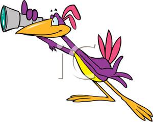 300x239 Purple Bird Looking Through A Hand Telescope Clip Art Image
