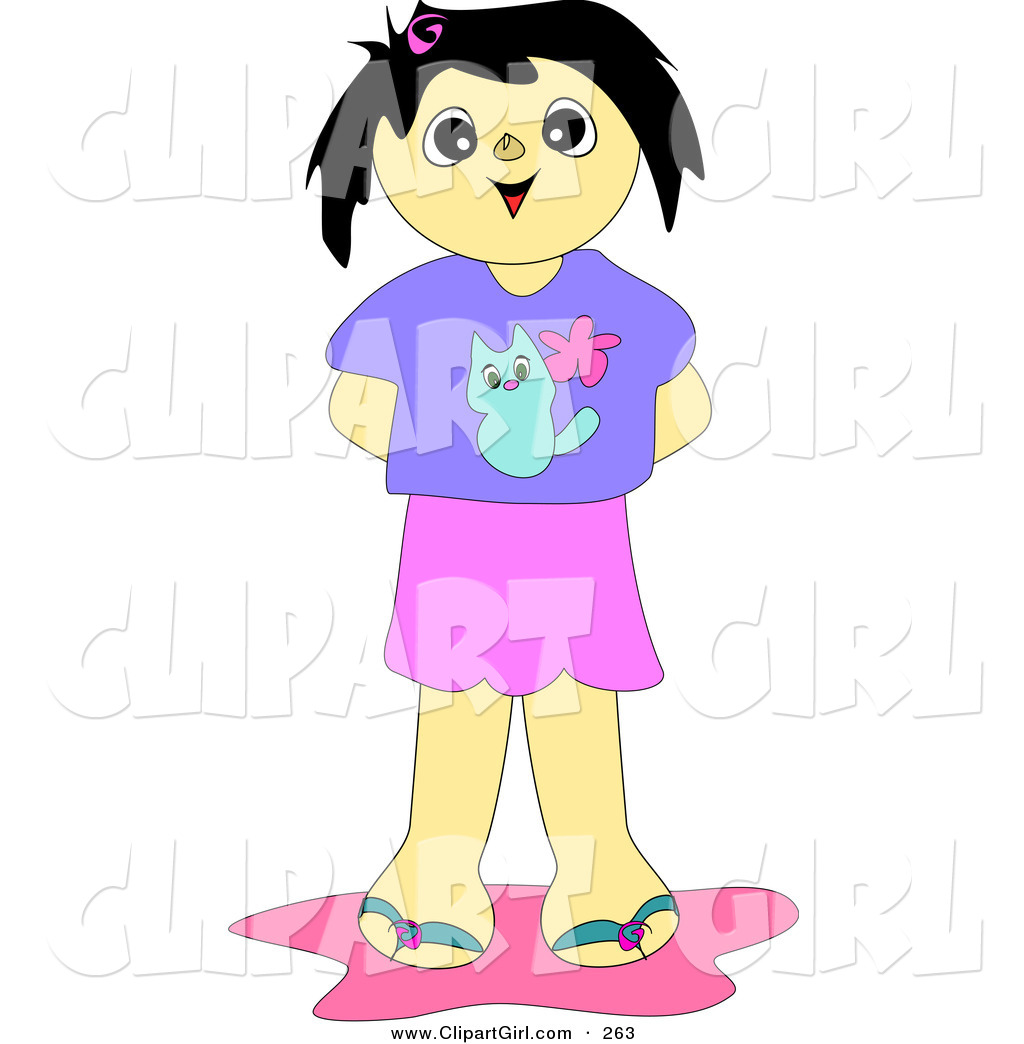 1024x1044 Clip Art Of A Happy Little Tan Girl In A Pink Skirt And Purple