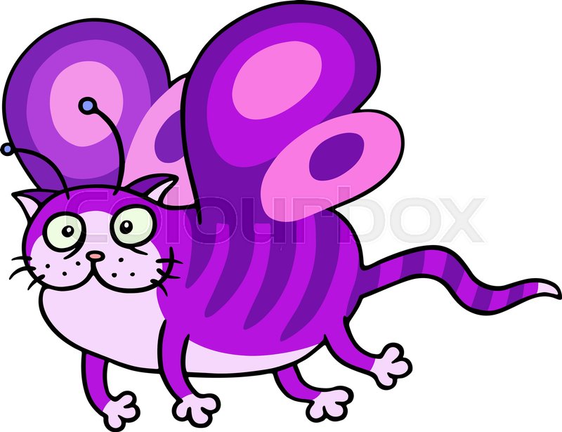 800x615 Cartoon Fairy Purple Cat Flight. Cute Fur Character. Cheerful