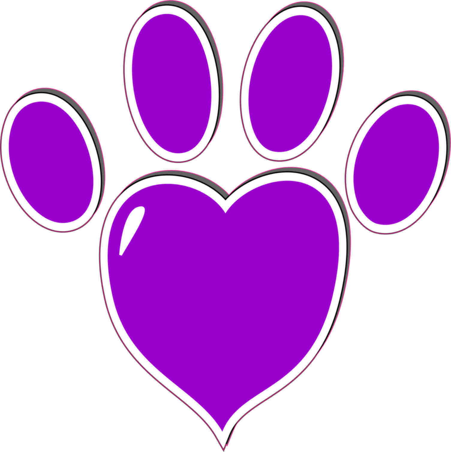 1504x1507 5x5 Purple Heart Paw Print Bumper Sticker Vinyl Vehicle Window