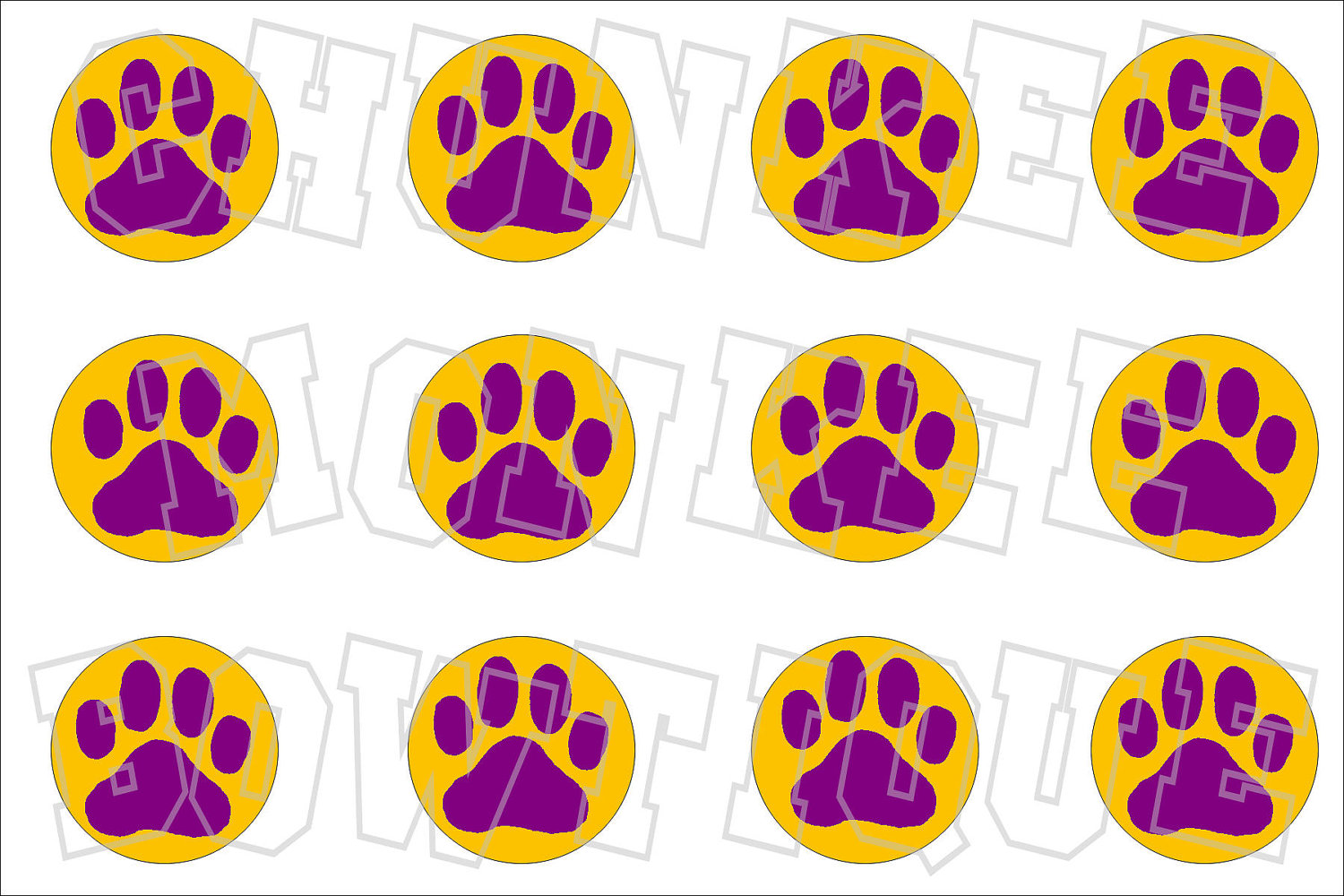 1500x1000 Purple Paw Print With Yellow Gold Background Bottlecap Image Sheet