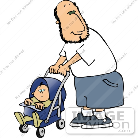 450x450 Caucasian Father Man Pushing A Baby In A Stroller Clipart