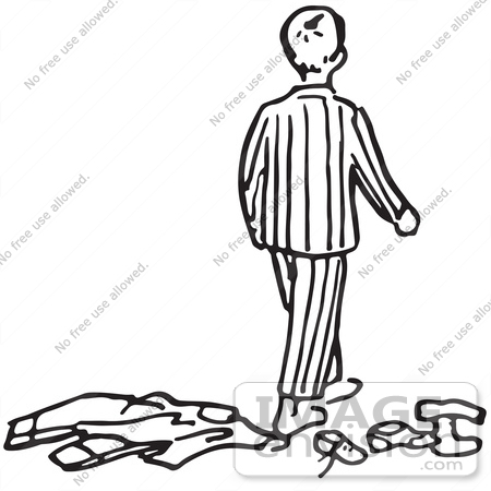 450x450 Clipart Of A Boy In Pjs Walking Over Clothes In Black And White