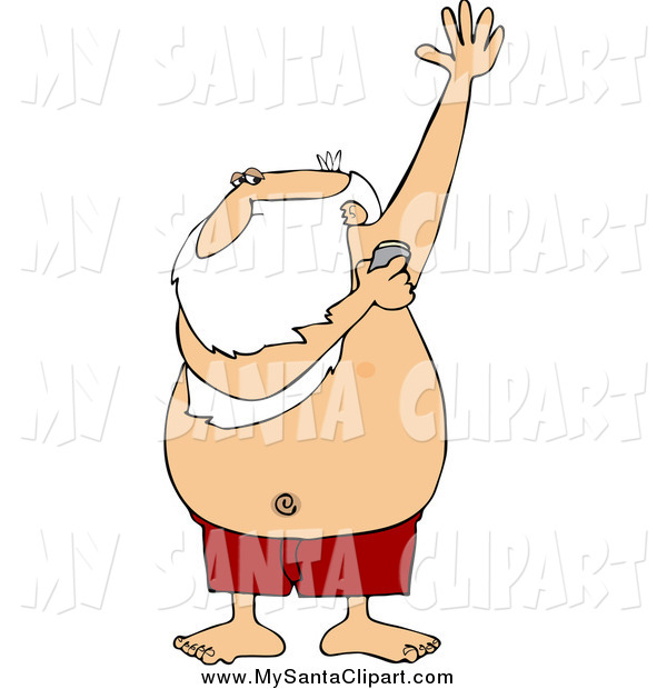 600x620 Christmas Clip Art Of Santa Claus Applying Under Arm Deodorant By