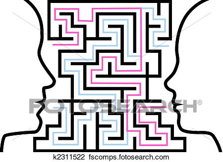 450x328 Clipart Of Man Woman Outline Profiles Face A Puzzle In Maze