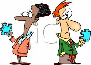 300x216 Clipart Of Confused Business People Holding Puzzle Pieces