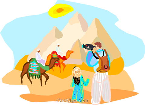 480x349 Tourists In Egypt By The Pyramids Royalty Free Vector Clip Art