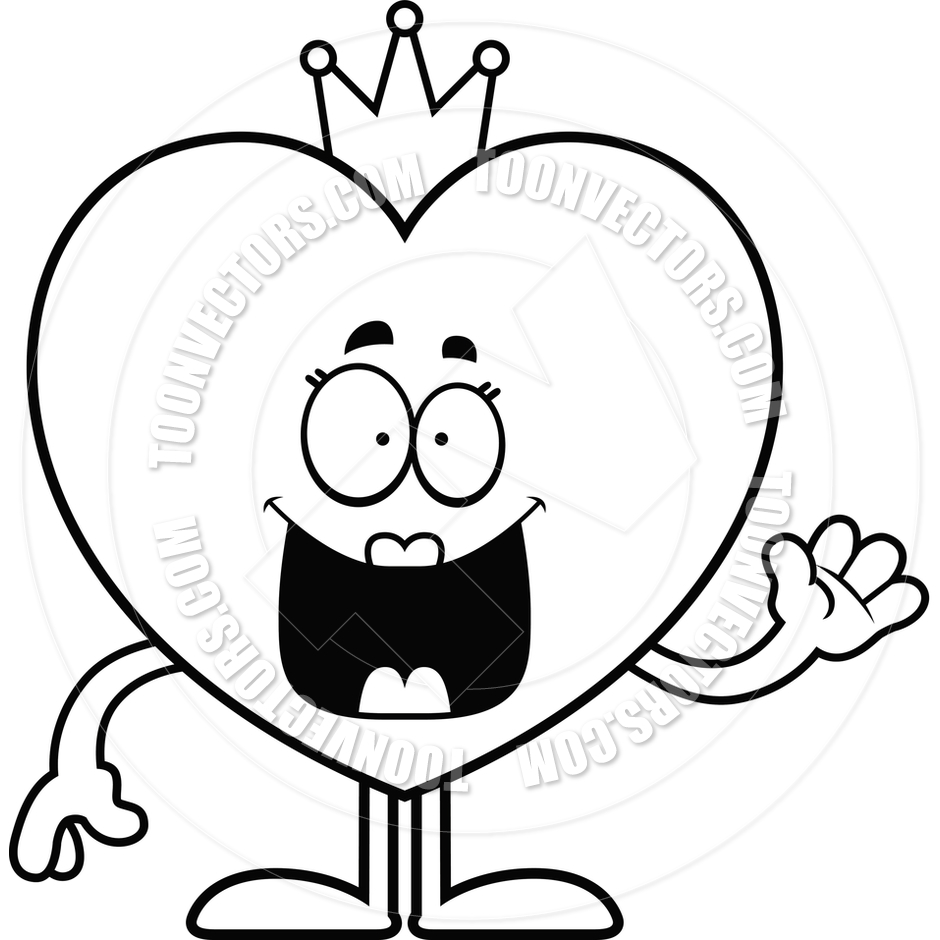 940x940 Cartoon Queen Of Hearts Waving (Black And White Line Art) By Cory