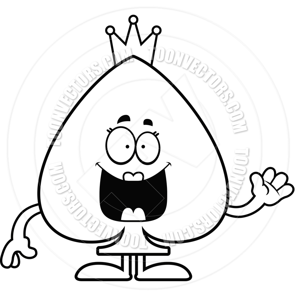 940x940 Cartoon Queen Of Spades Waving (Black And White Line Art) By Cory