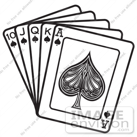 450x450 Royalty Free Black And White Cartoon Clip Art Of A Hand Of Cards