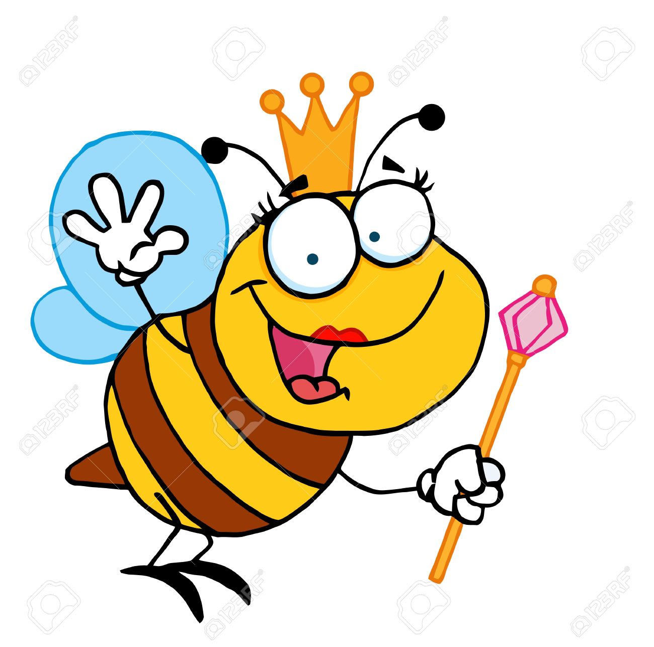1300x1287 Queen Bee Cartoon Character Waving For Greeting Royalty Free