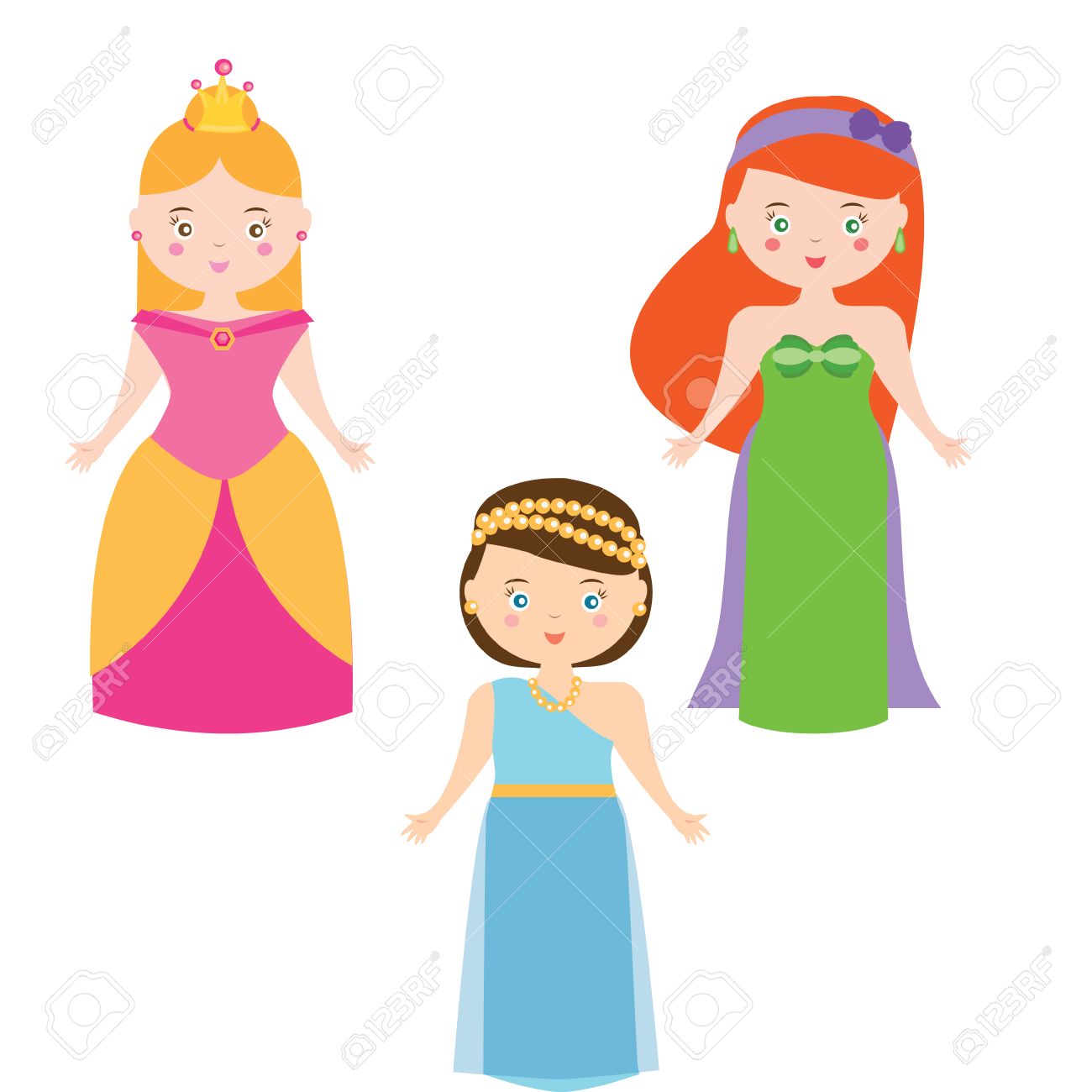 1300x1300 Vector Set Of Three Princesses In Cartoon Style. Isolated Queen