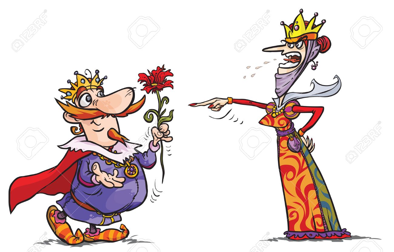 1300x832 Amiable King And Choleric Queen Cartoon Characters. Royalty Free
