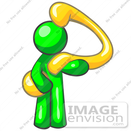 450x450 Clip Art Graphic Of A Green Guy Character Holding A Giant Curving