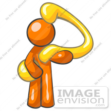 450x450 Clip Art Graphic Of An Orange Guy Character Holding A Curvy