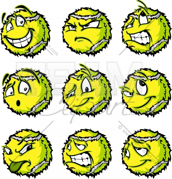 567x590 Tennis Ball Cartoon Faces With A Variety Of Facial Expressions